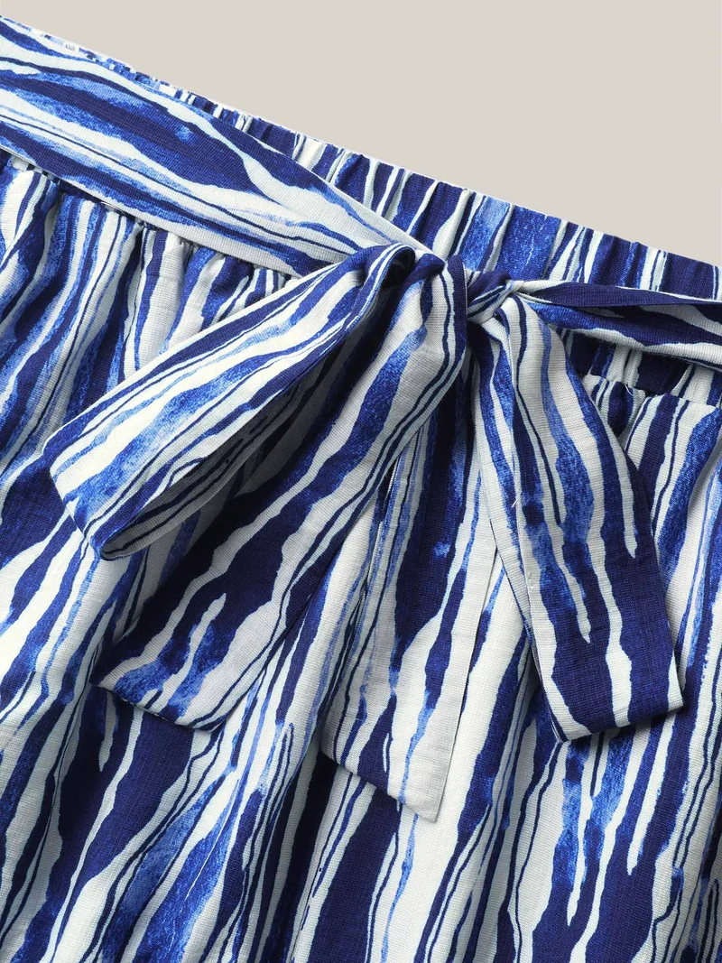 Nautical Stripes Belted Tiered Maxi Skirt