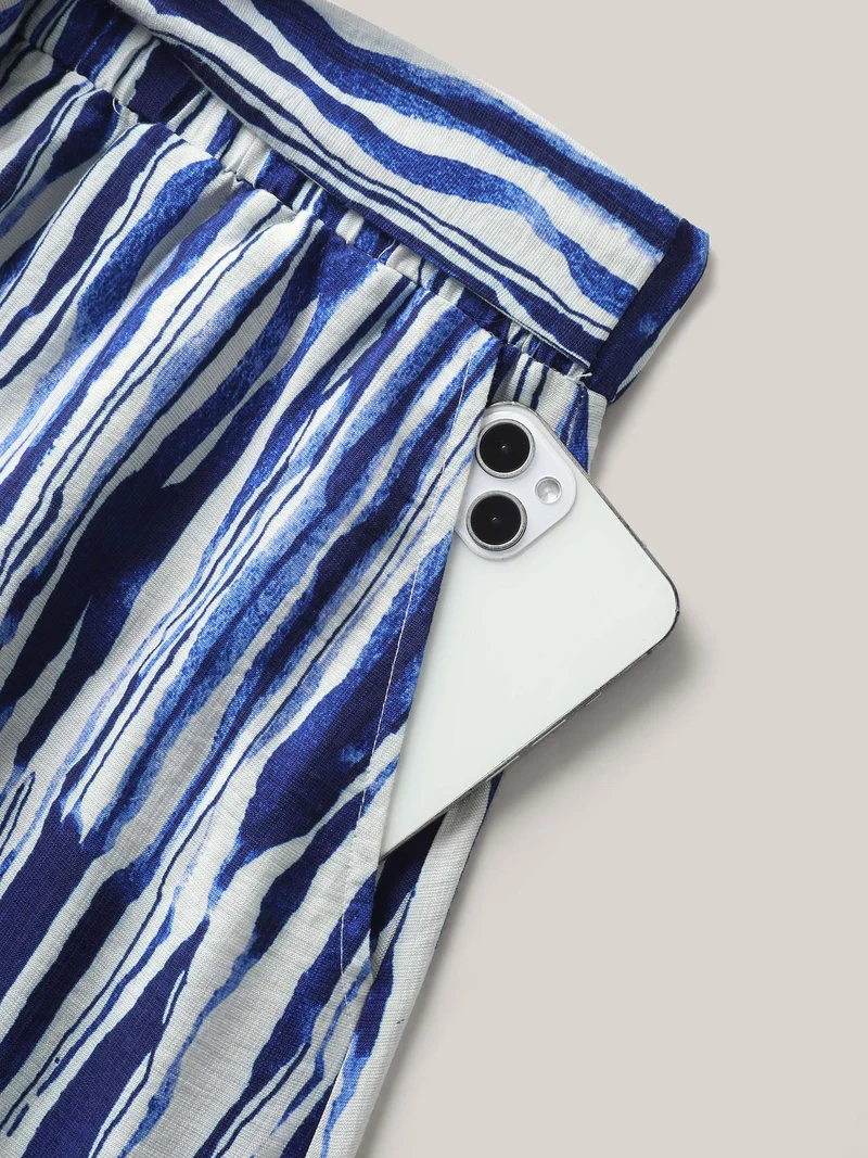 Nautical Stripes Belted Tiered Maxi Skirt
