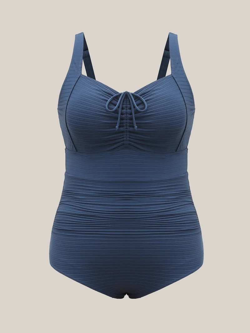 Textured Channel Drawstring One-Piece Swimsuit
