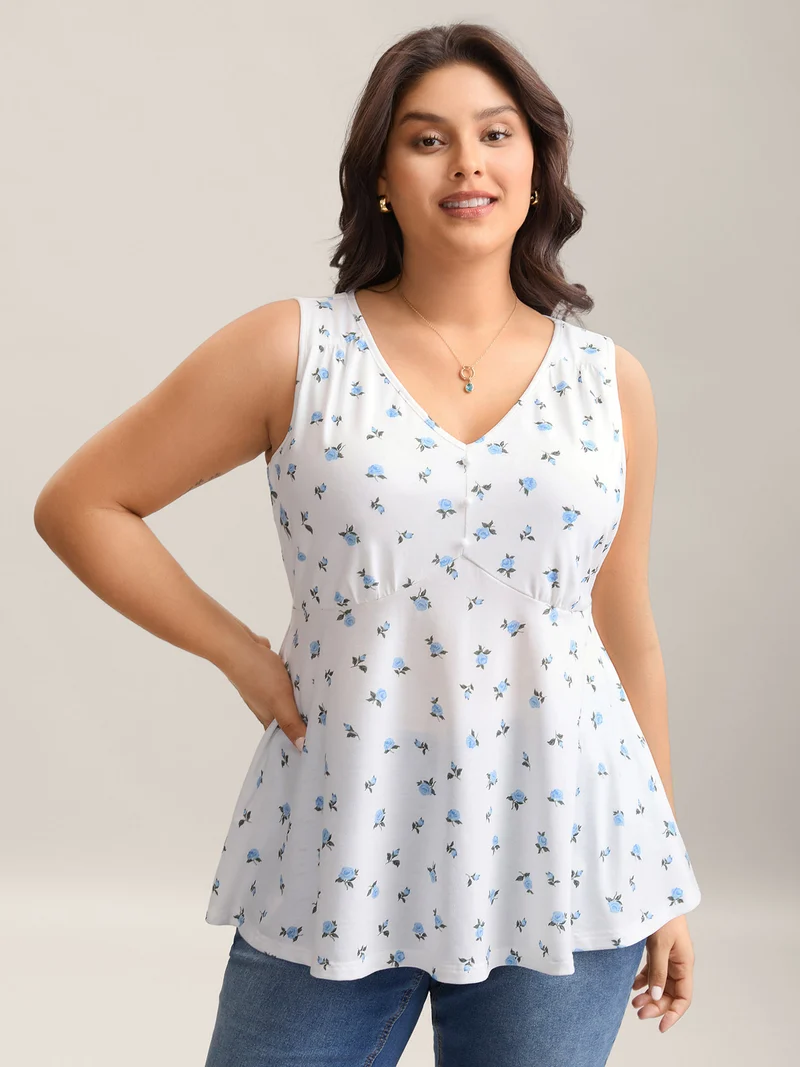 Stretchy Floral Print Waist-Tie Tank Top