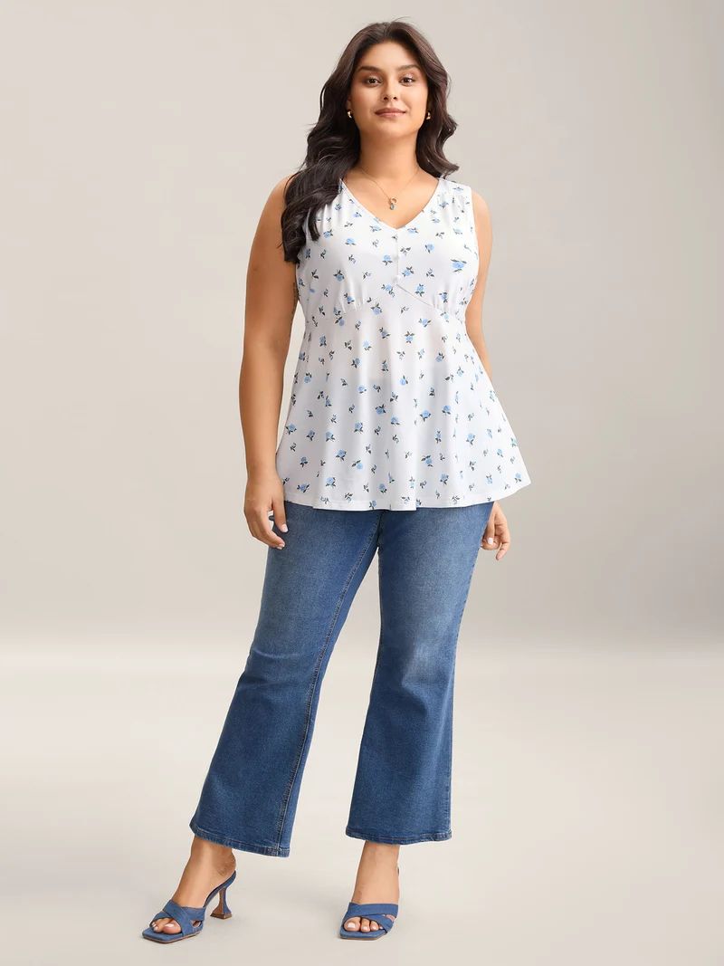 Stretchy Floral Print Waist-Tie Tank Top