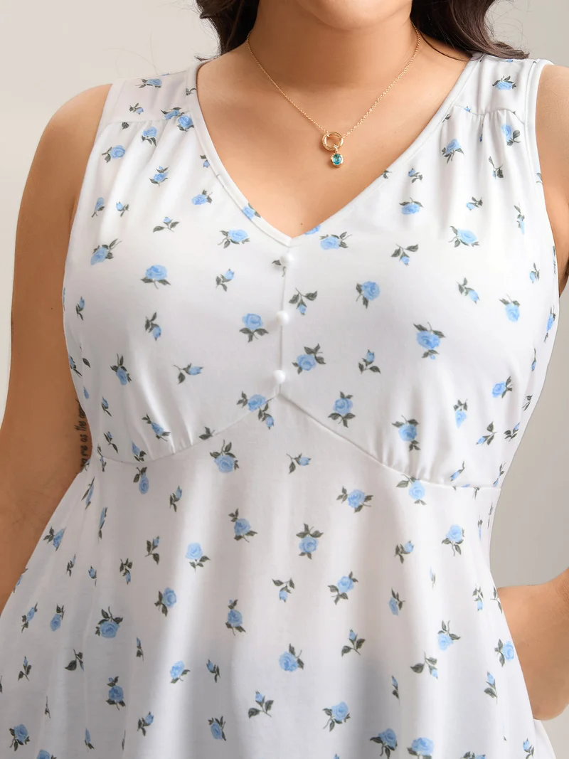 Stretchy Floral Print Waist-Tie Tank Top