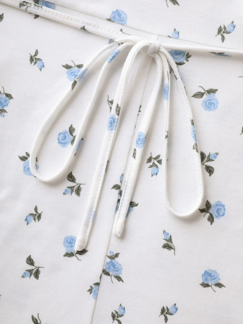 Stretchy Floral Print Waist-Tie Tank Top
