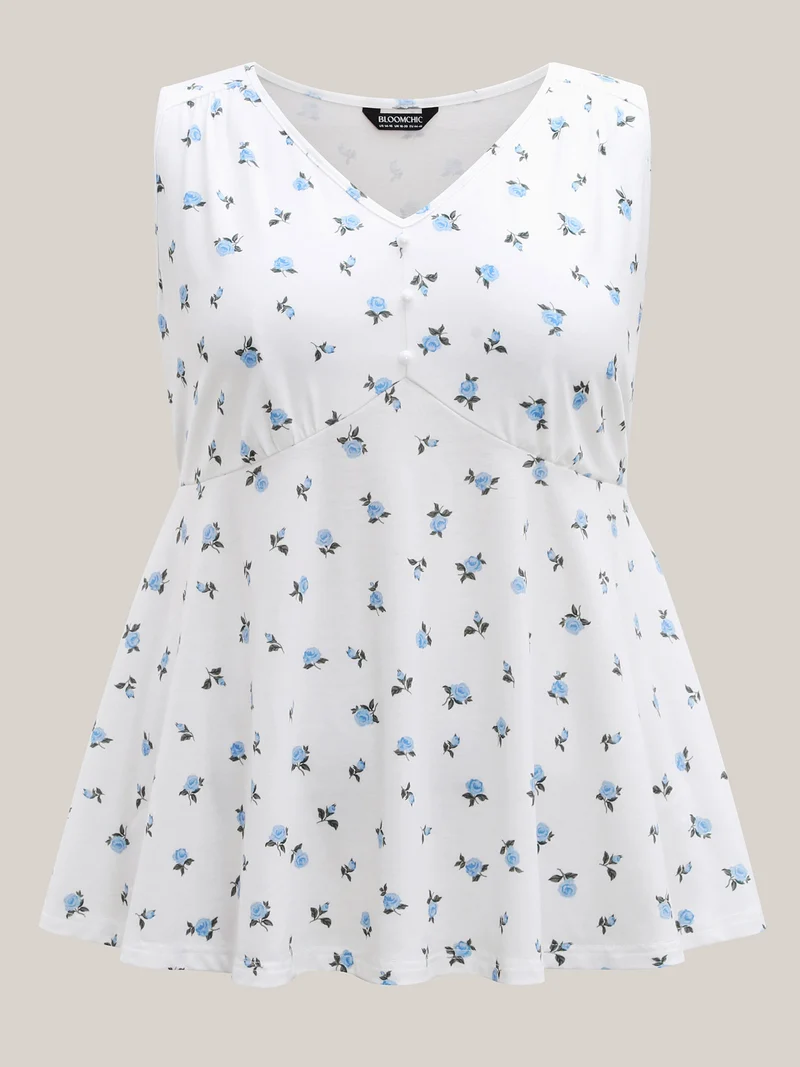 Stretchy Floral Print Waist-Tie Tank Top