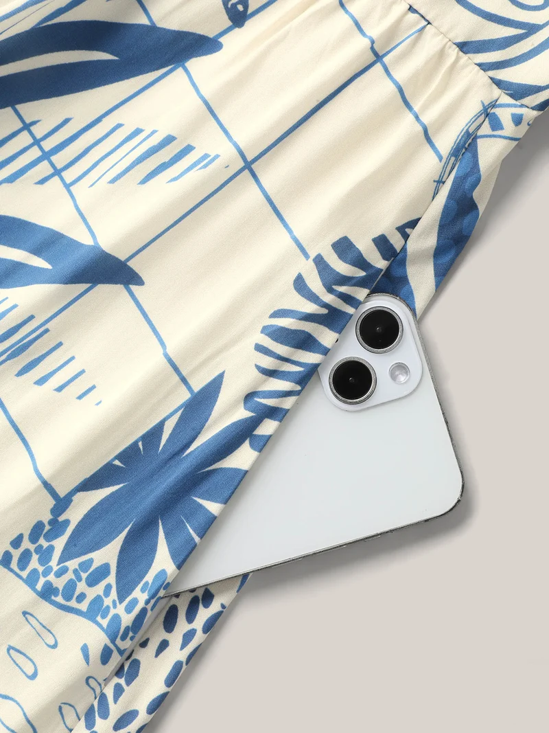 Ocean Symphony Print Pockets Midi Dress