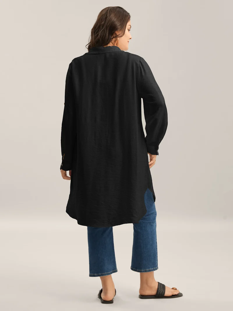 Front-Open Long Basic Blouse