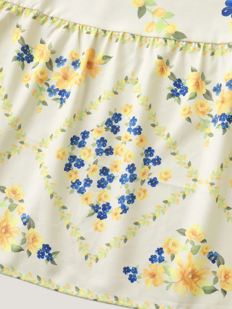 Floral Fun Print Stretchy Waist Midi Dress
