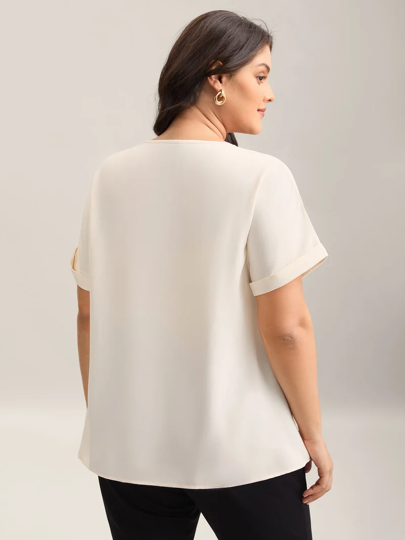 Collar Tie Color Contrast Blouse