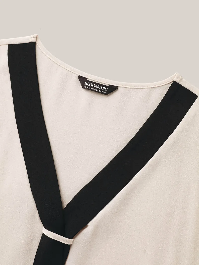 Collar Tie Color Contrast Blouse