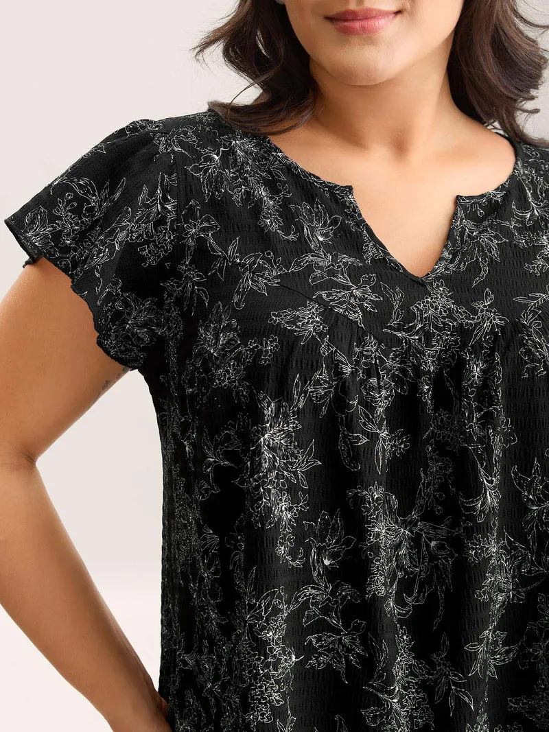 Silhouette Floral Print Flutter Sleeve Blouse