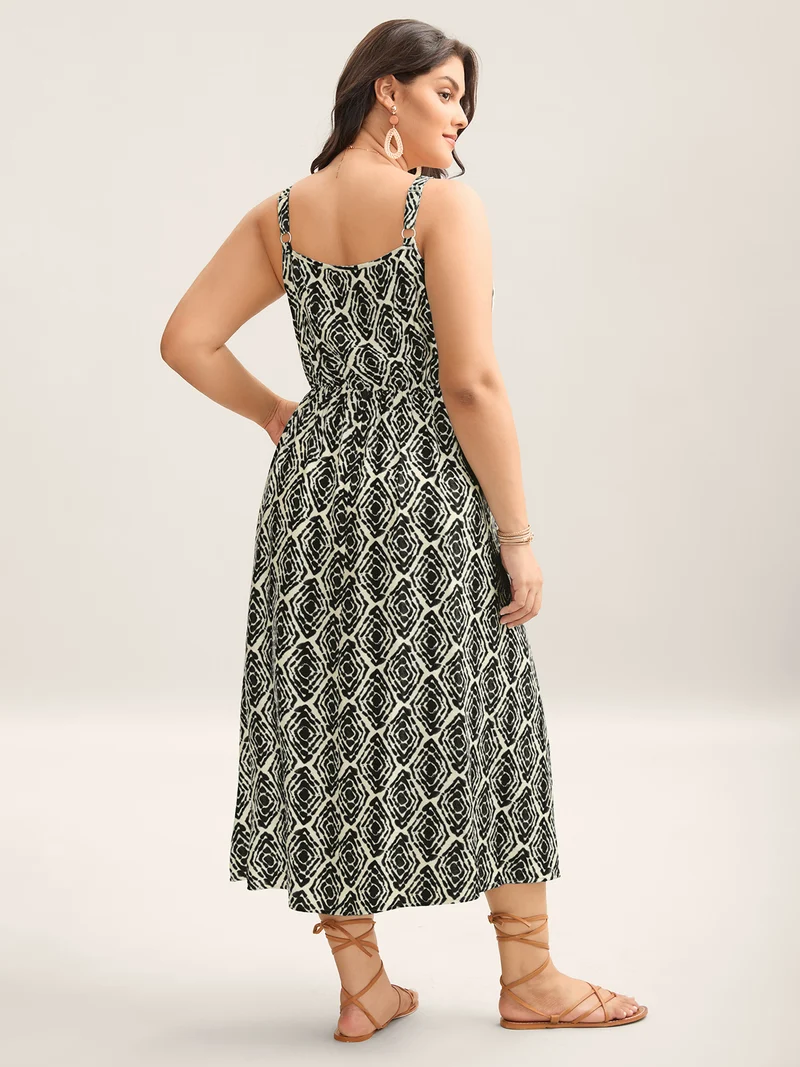 Wavy Print Cami Flowy Maxi Dress