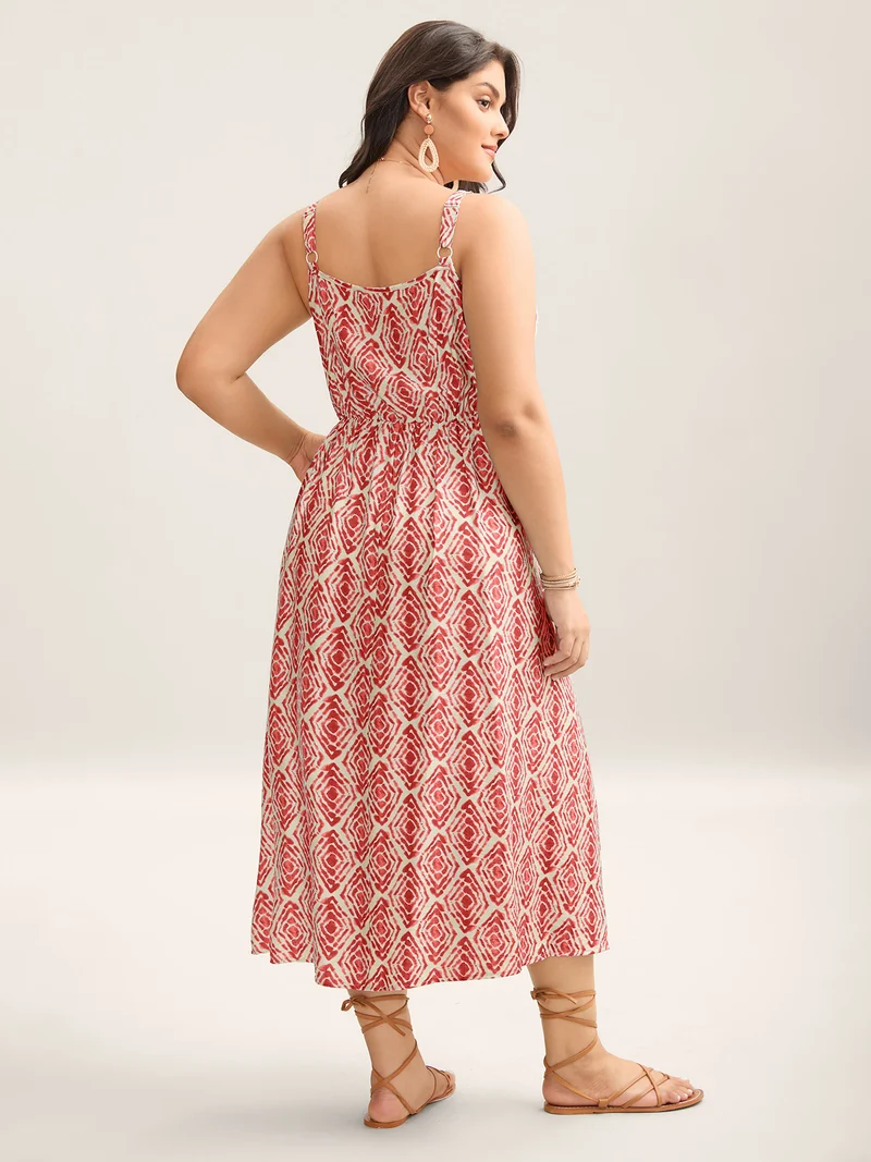 Wavy Print Cami Flowy Maxi Dress