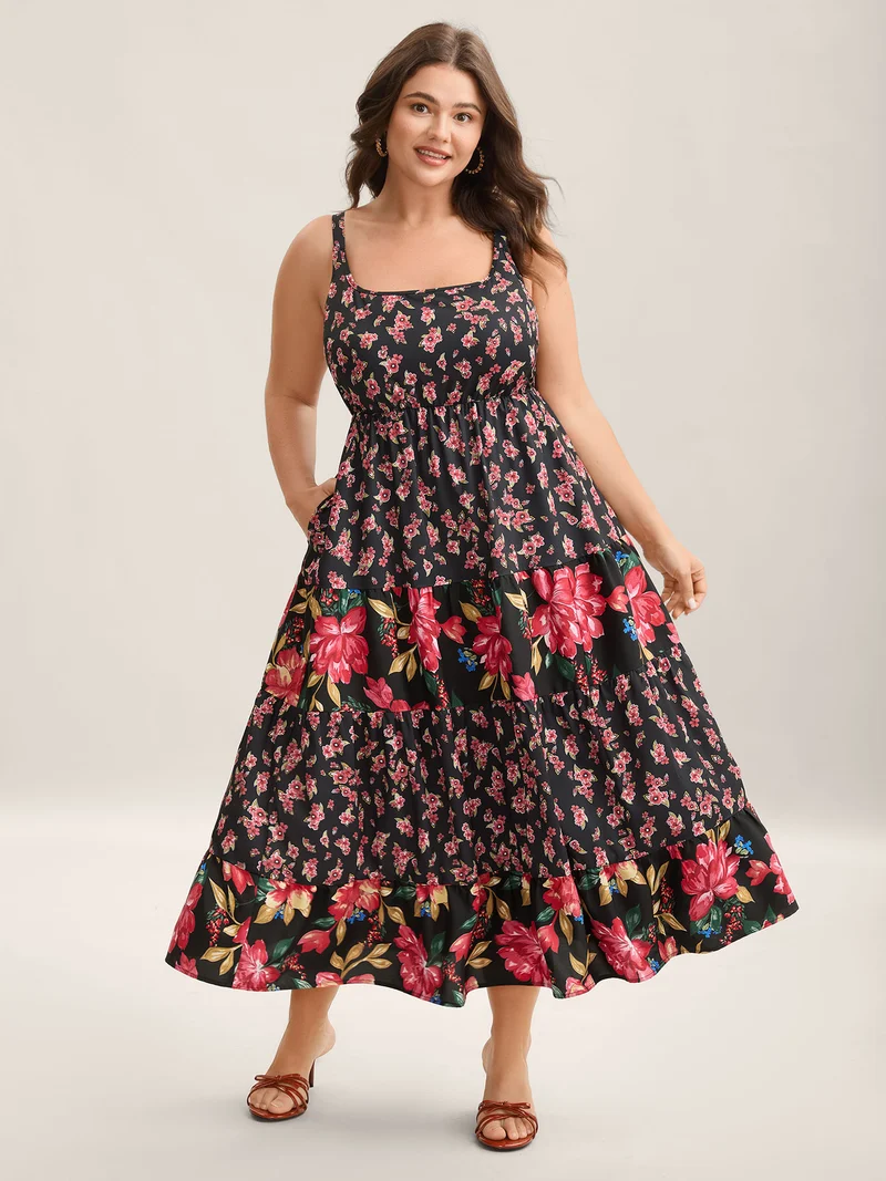 Floral Print Spliced Cami Maxi Dress