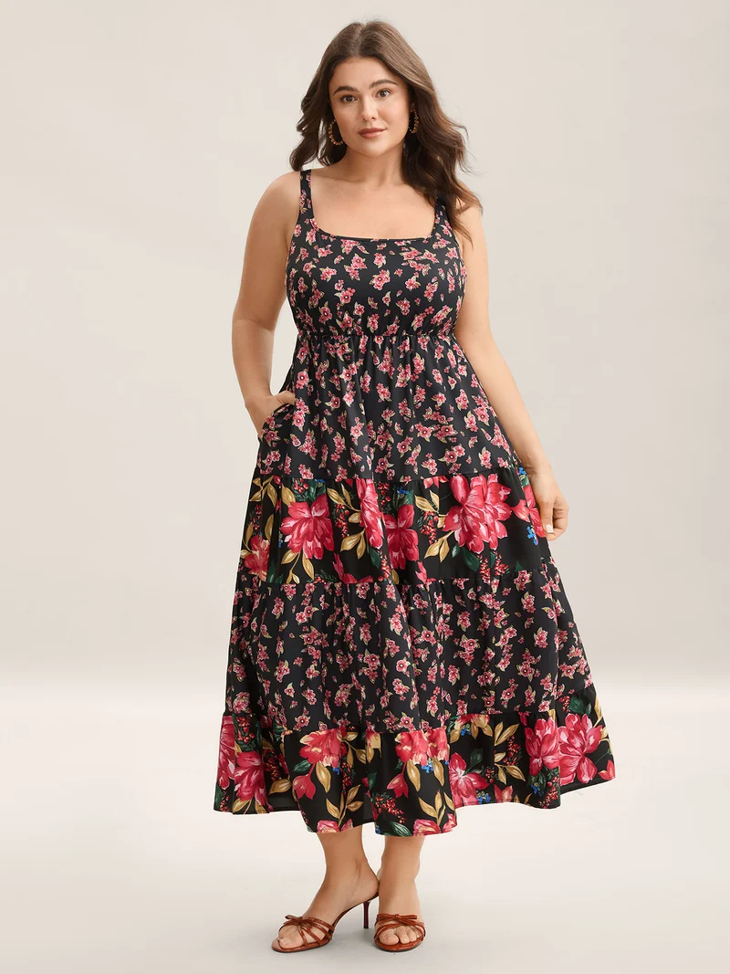 Floral Print Spliced Cami Maxi Dress