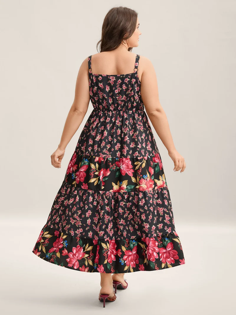 Floral Print Spliced Cami Maxi Dress