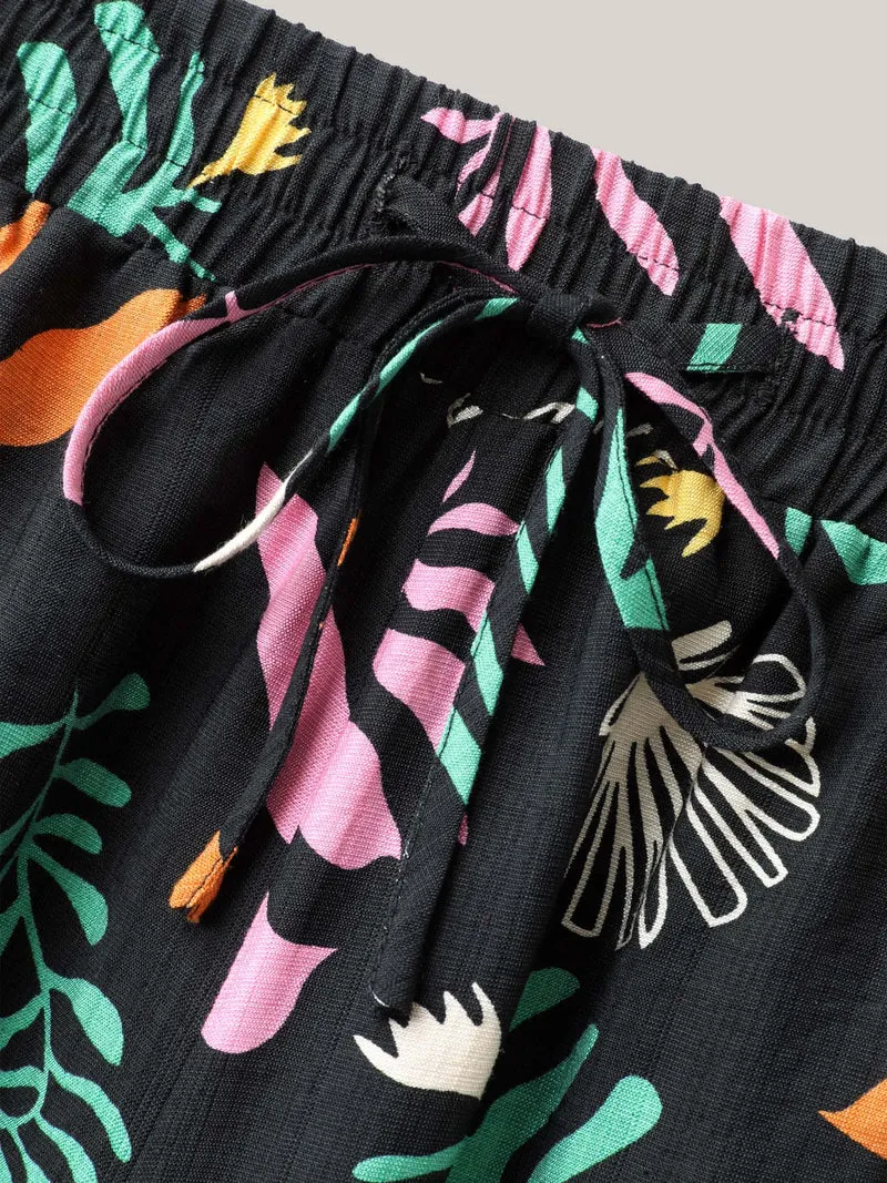 Multi-Color Leaf Print Wide-Leg Pants