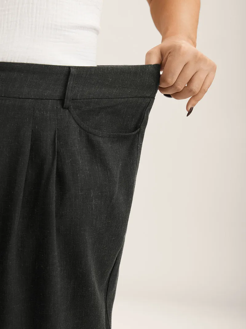 Rayon-Linen Pleated Straight-Leg Pants