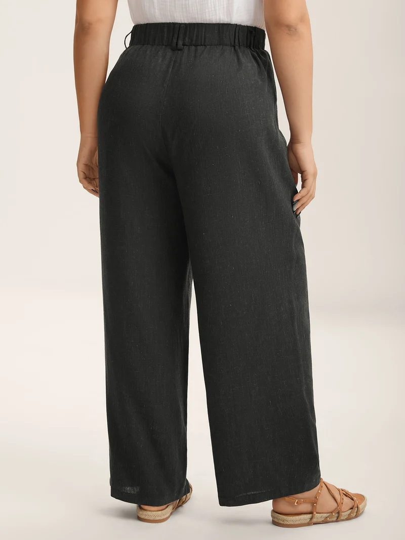 Rayon-Linen Pleated Straight-Leg Pants