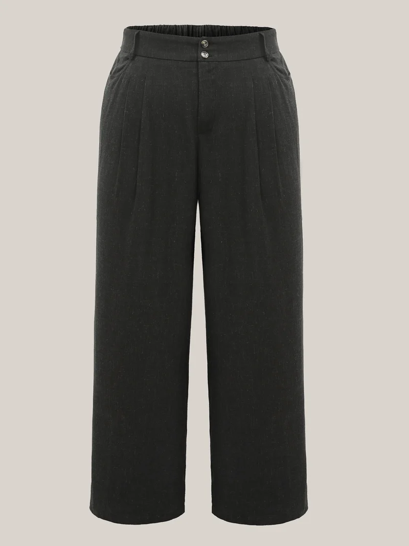 Rayon-Linen Pleated Straight-Leg Pants