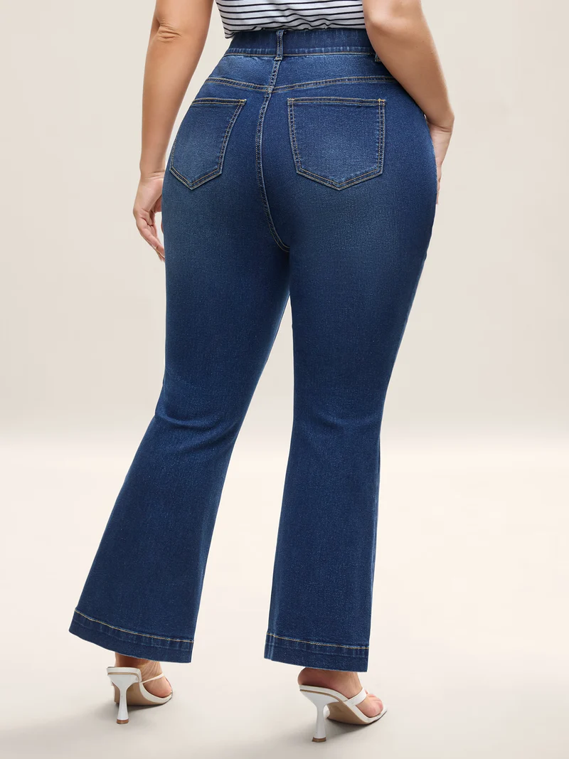 Stretchy Waist Whiskered Bootcut Jeans