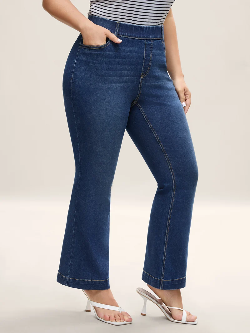 Stretchy Waist Whiskered Bootcut Jeans