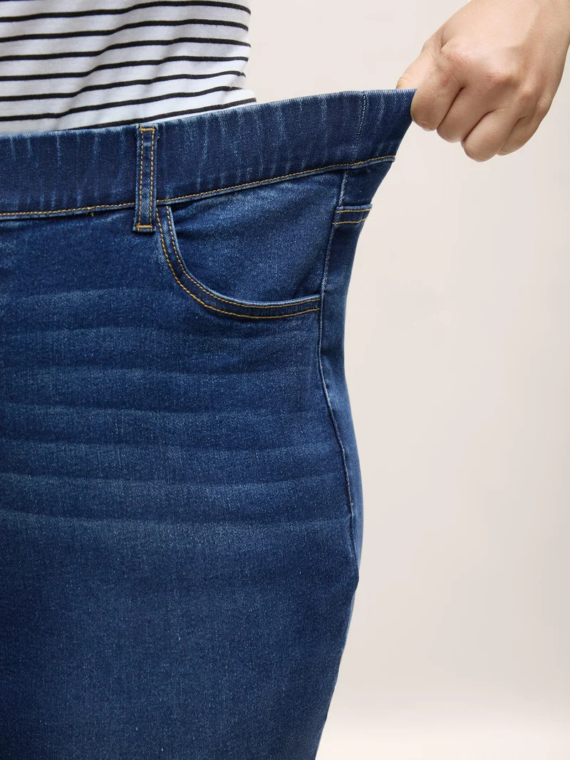Stretchy Waist Whiskered Bootcut Jeans