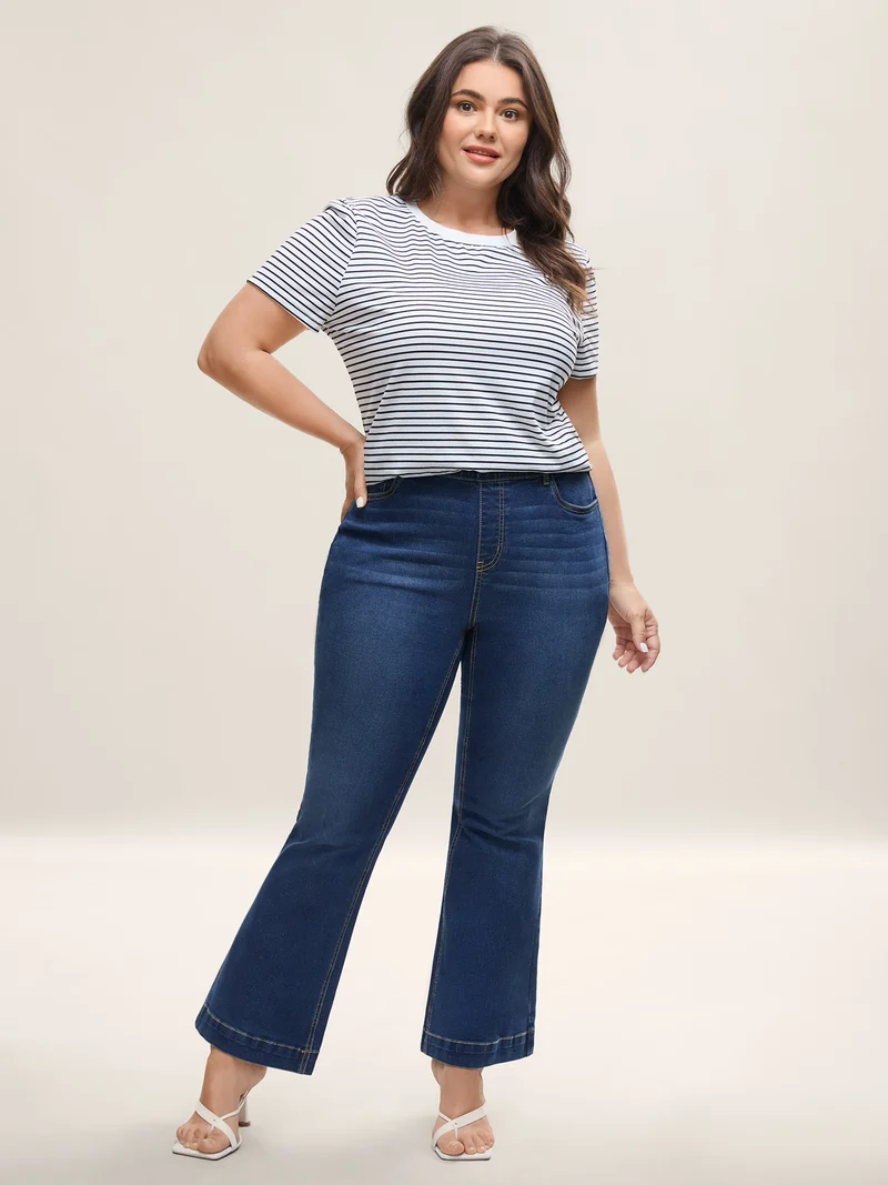 Stretchy Waist Whiskered Bootcut Jeans