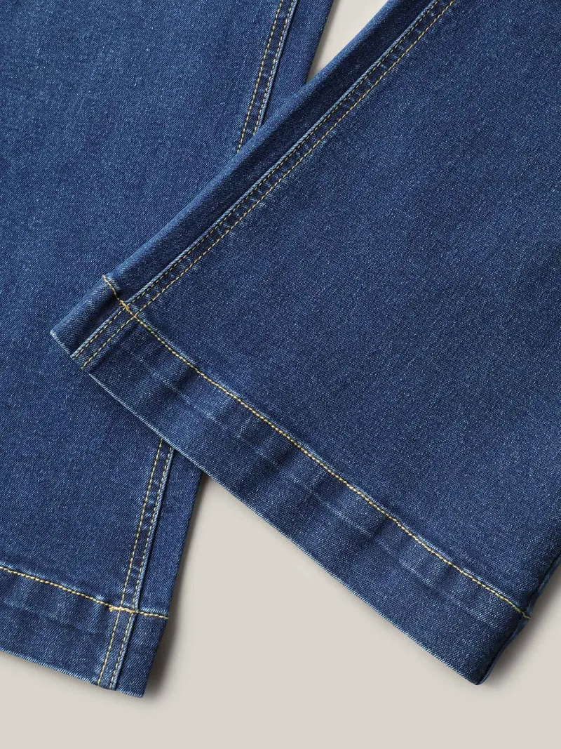 Stretchy Waist Whiskered Bootcut Jeans