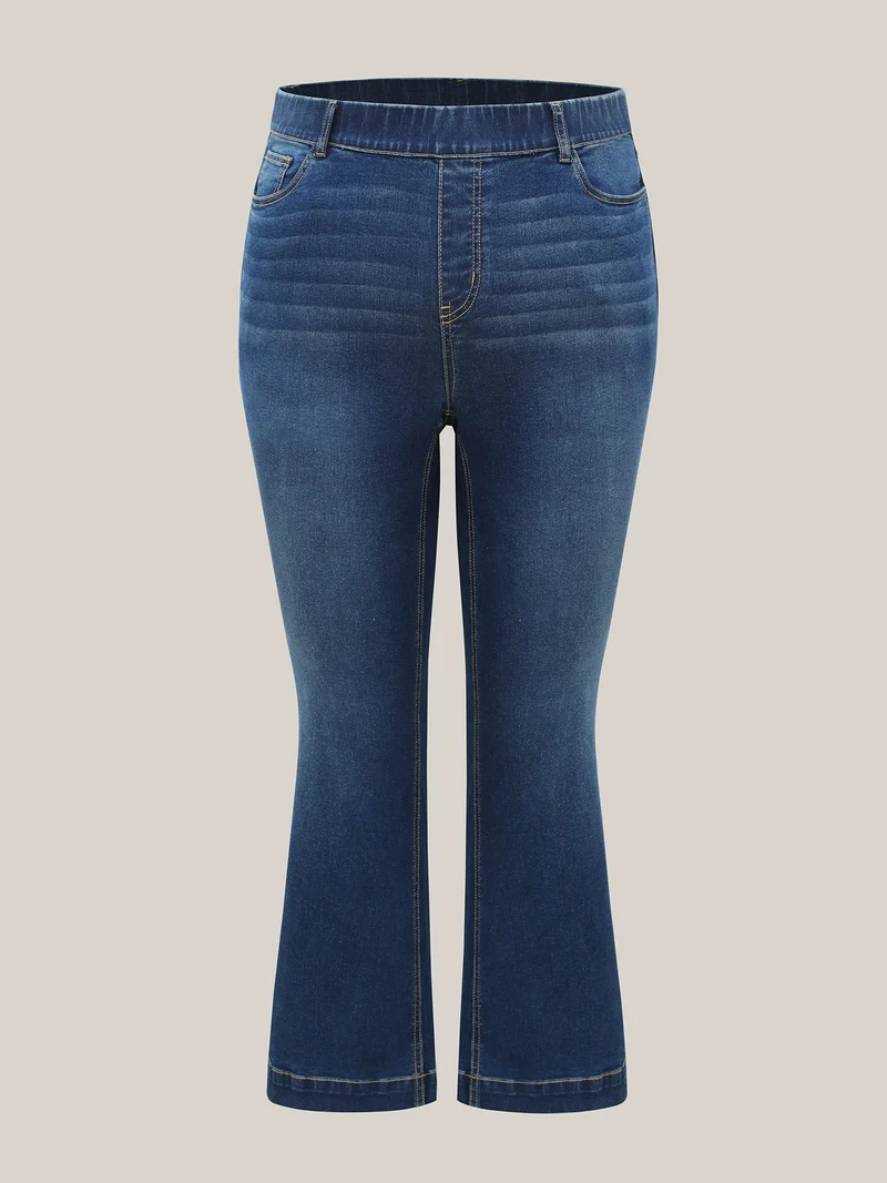 Stretchy Waist Whiskered Bootcut Jeans