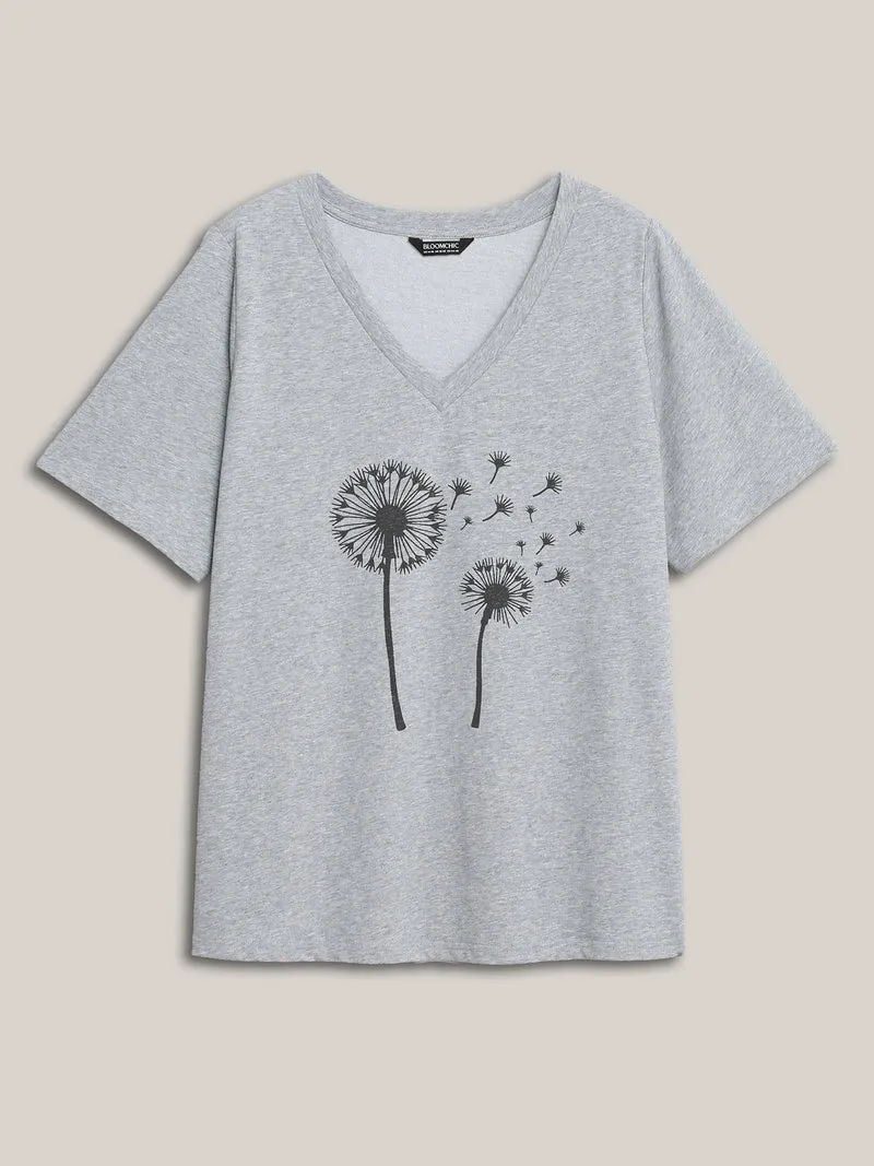 Dandelion Flower Pattern Crewneck T-Shirt