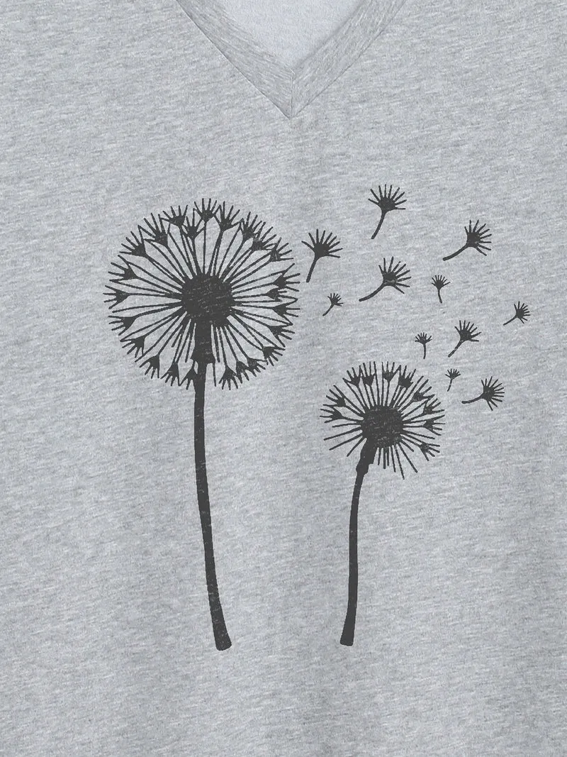 Dandelion Flower Pattern Crewneck T-Shirt