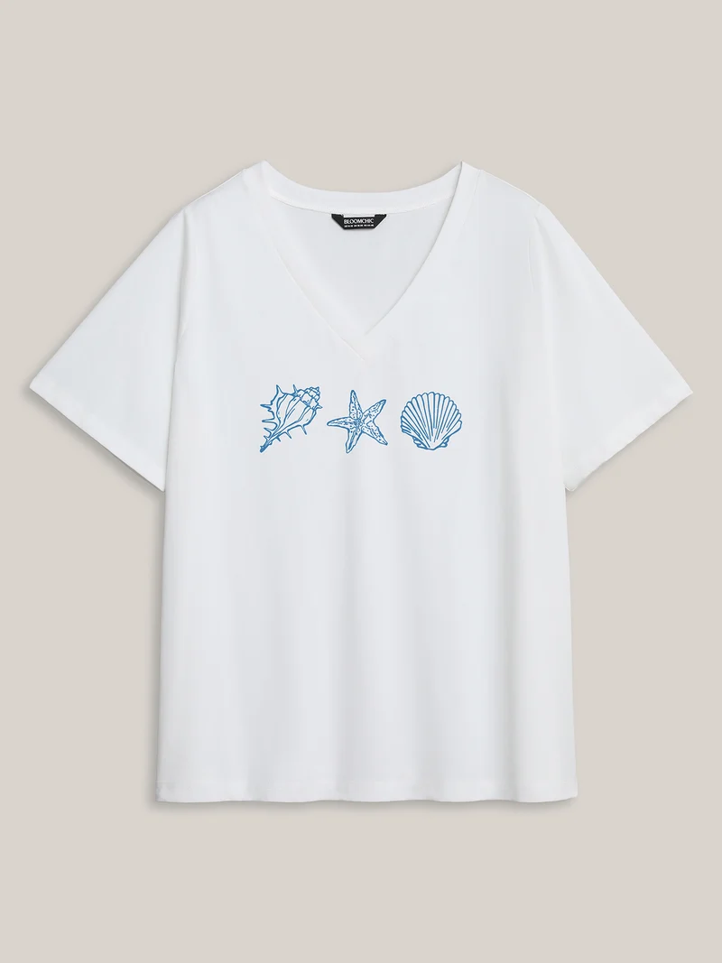 Seashells Pattern Crewneck T-Shirt
