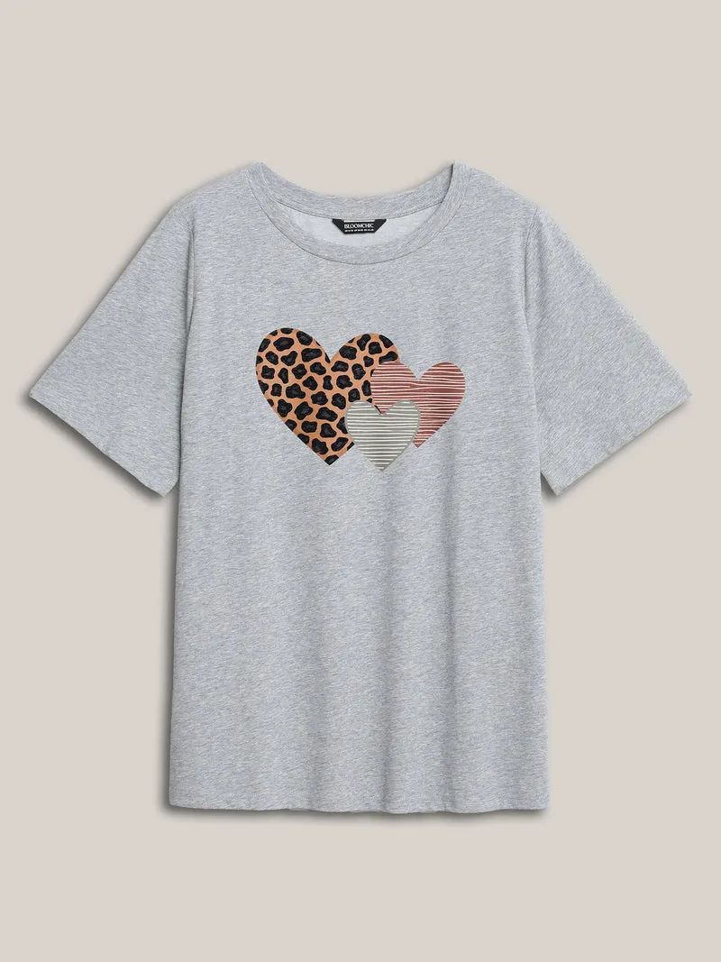 Striped Hearts Pattern Crewneck T-Shirt