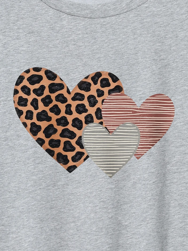 Striped Hearts Pattern Crewneck T-Shirt