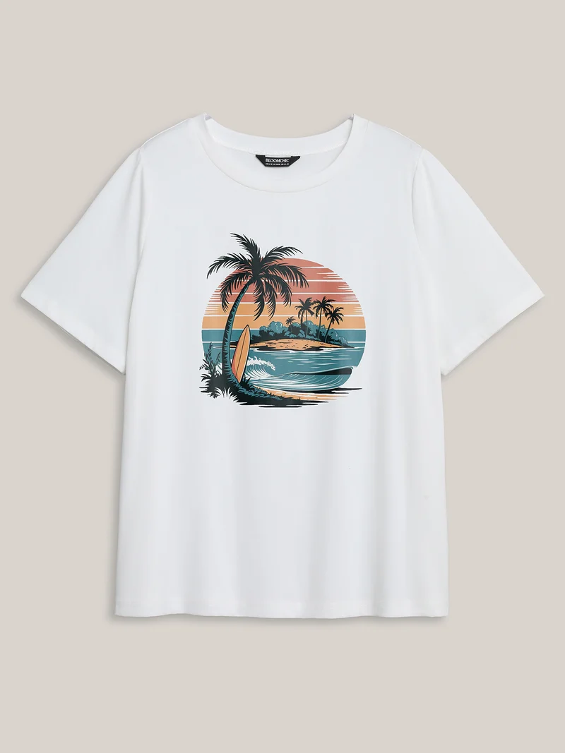 Tropical Vibes Pattern Crewneck T-Shirt