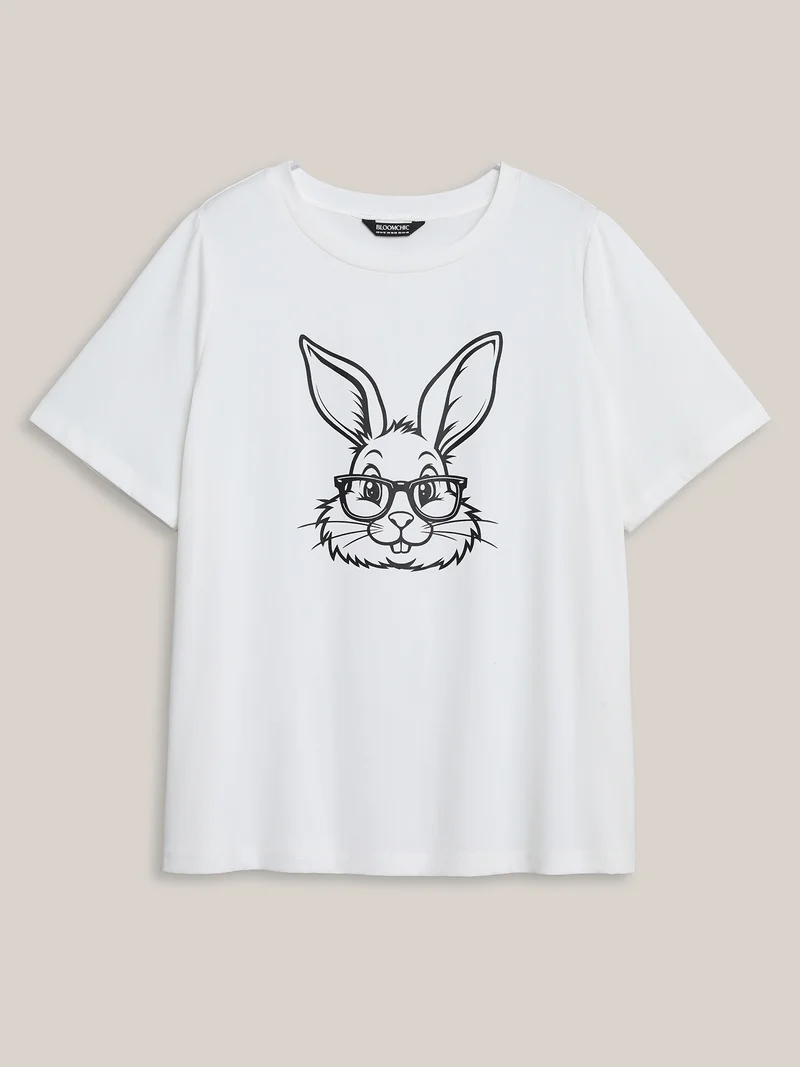 Happy Bunny Pattern Crewneck T-Shirt