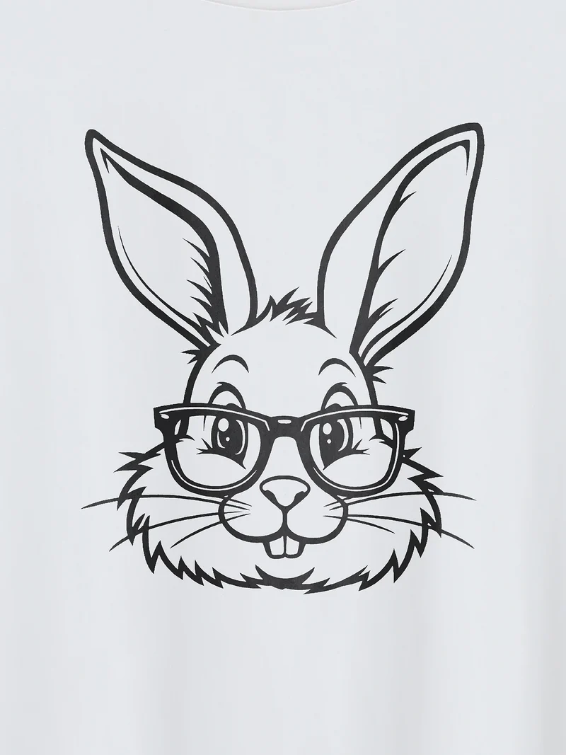 Happy Bunny Pattern Crewneck T-Shirt