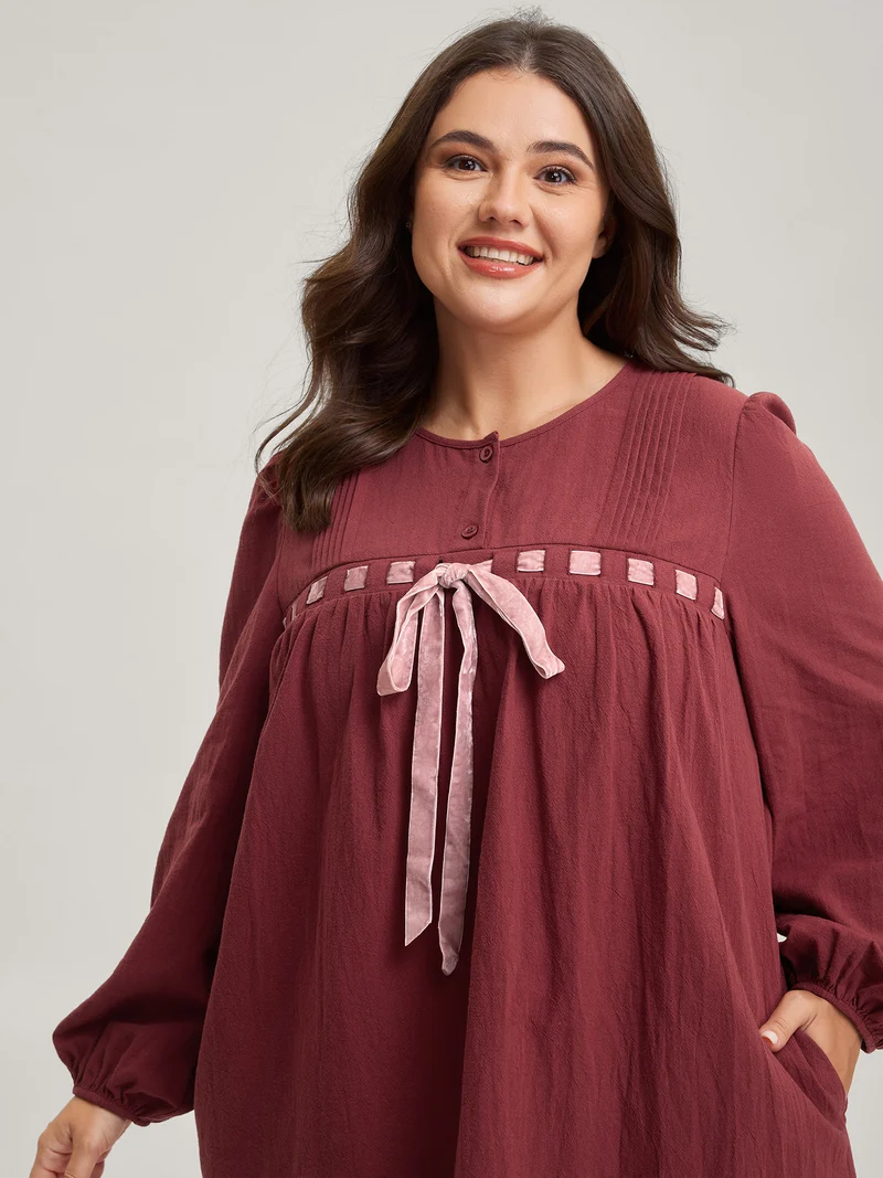 Cotton Webbed Stripe Button A-Line Midi Dress