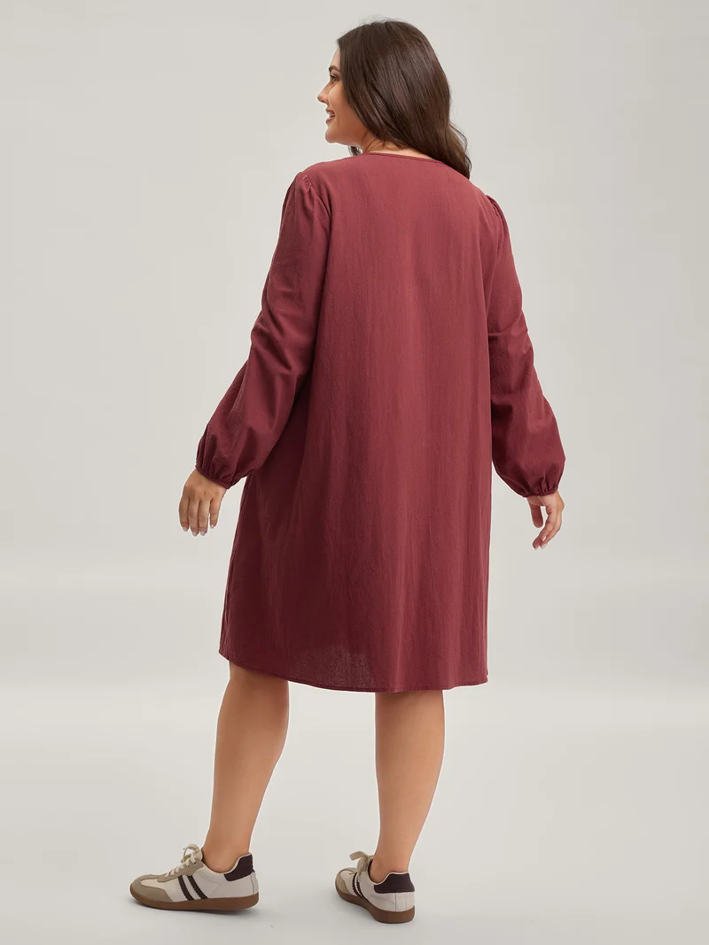 Cotton Webbed Stripe Button A-Line Midi Dress