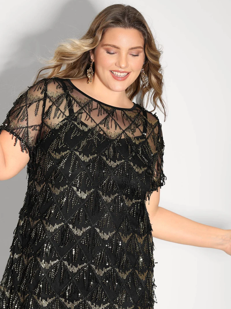 Two-Piece Fringe Sequin Mini Dress