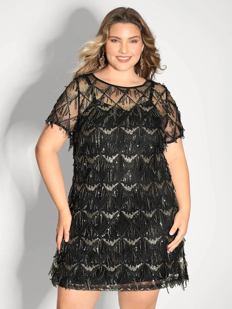Two-Piece Fringe Sequin Mini Dress
