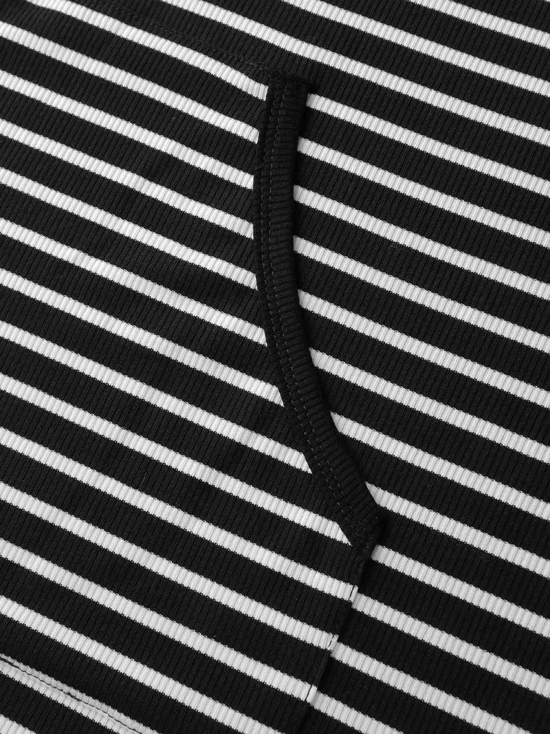 Striped Half-Open Placket Pockets T-Shirt