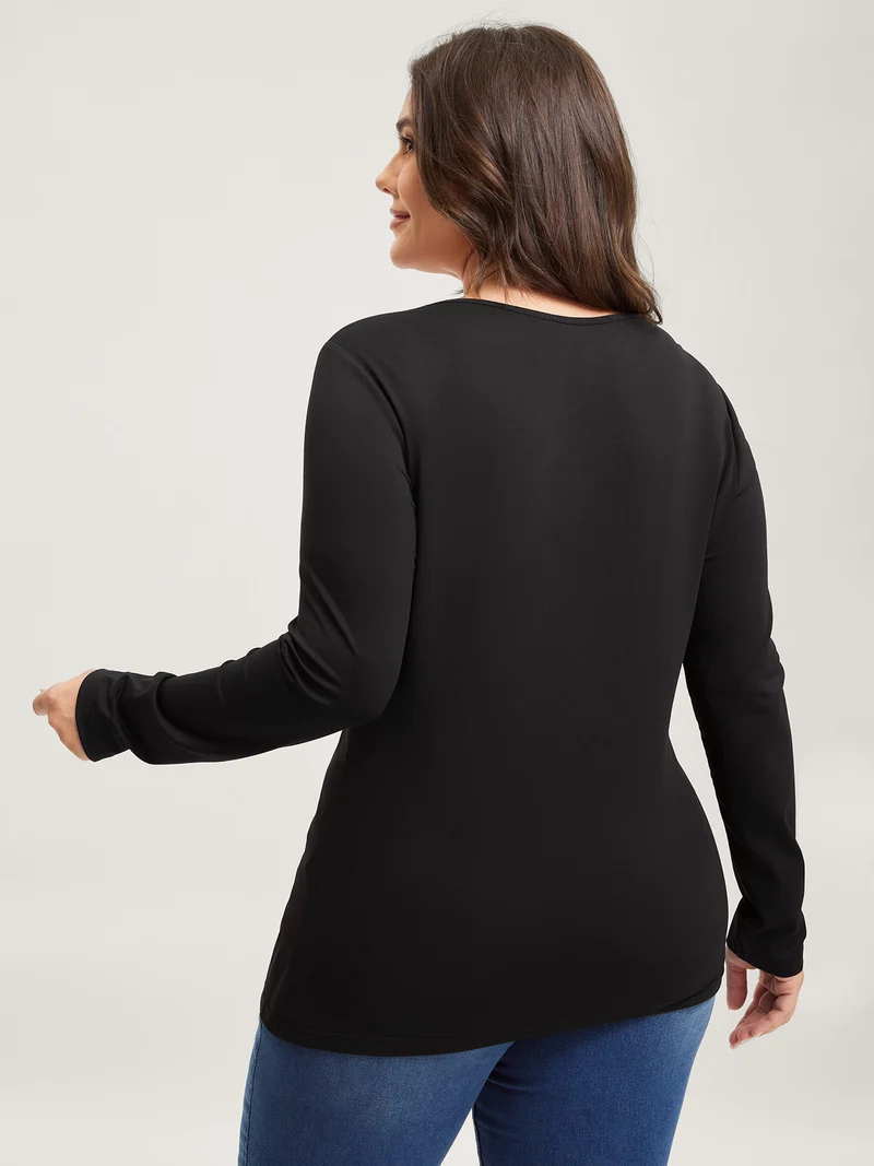 Half-Zipper Neckline Bodycon Fit T-Shirt