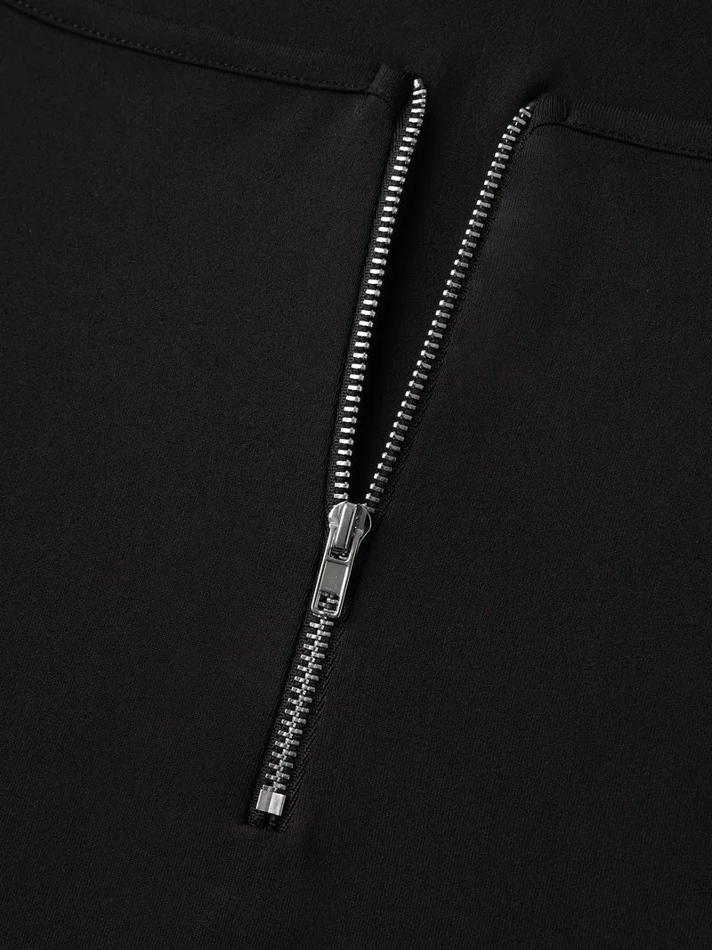Half-Zipper Neckline Bodycon Fit T-Shirt