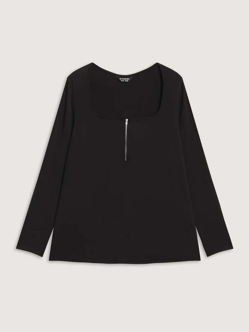 Half-Zipper Neckline Bodycon Fit T-Shirt