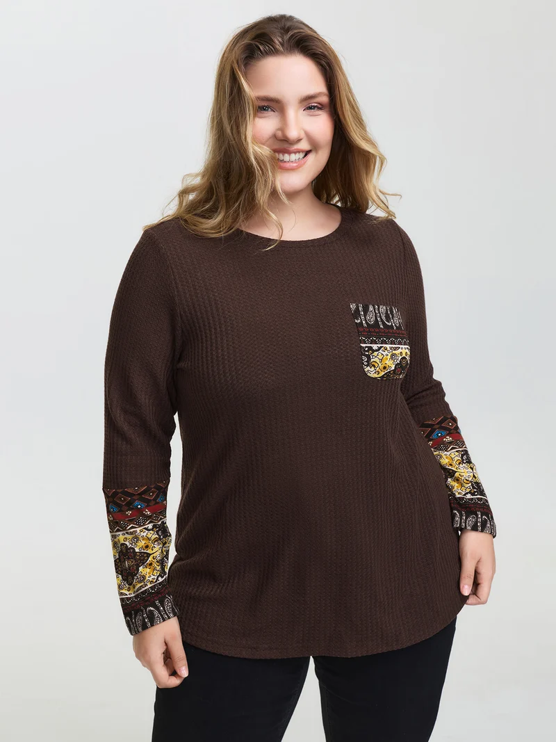 Floral Spliced Knit Textured T-Shirt