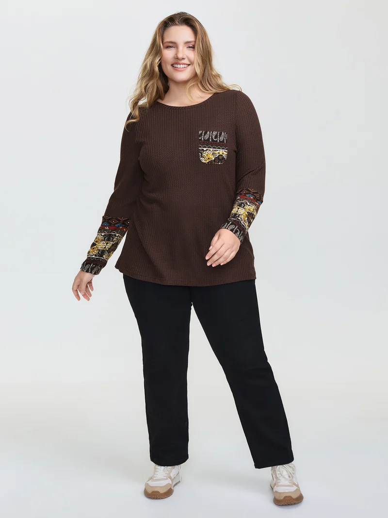 Floral Spliced Knit Textured T-Shirt