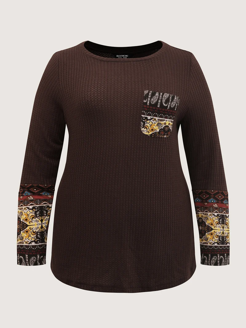 Floral Spliced Knit Textured T-Shirt