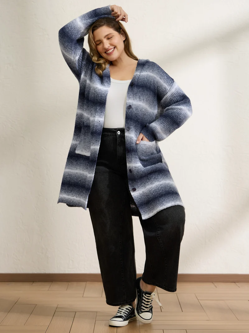 Color Gradient Textured Hooded Cardigan