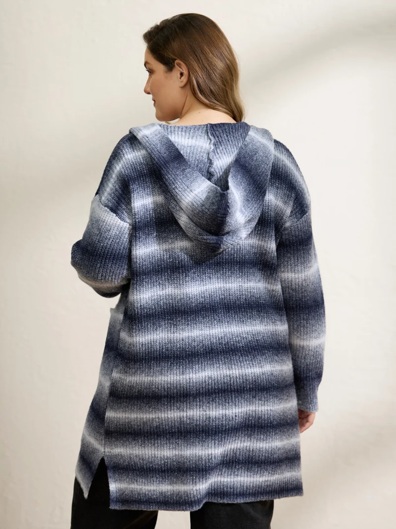 Color Gradient Textured Hooded Cardigan